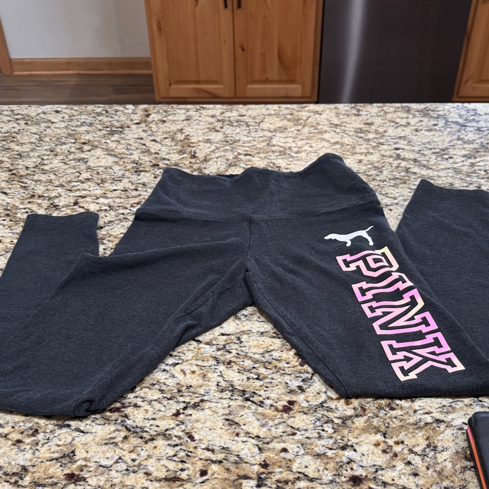 PINK Victoria’s Secret Joggers Leggings Black Logo Cozy Lounge Size S - Picture 2 of 6